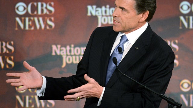 Texas Gov. Rick Perry speaks at the CBS News/National Journal foreign policy debate Nov. 12, 2011, in Spartanburg, S.C. 