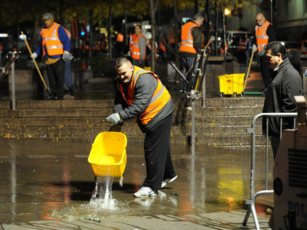 New York City sanitation crews clean Zuccotti Park 