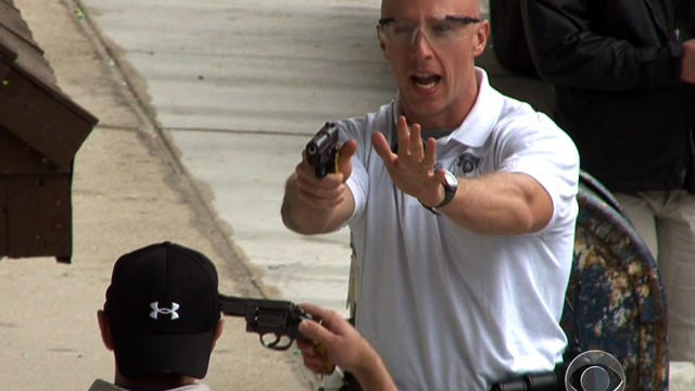 Recruit Tim Connelly is seen in a training exercise for the uniformed division of the Secret Service.  