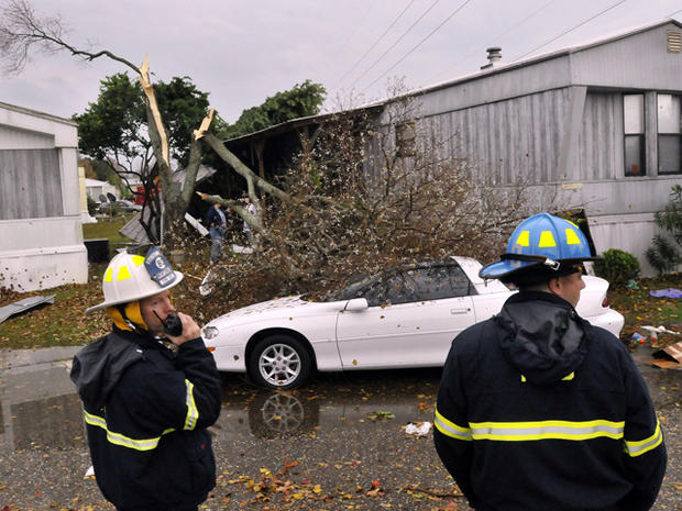 Emergency workers survey the damage 