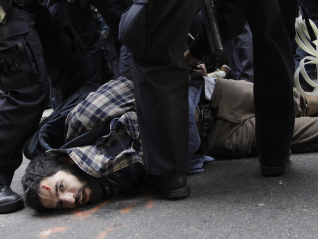 Police officers arrest a demonstrator affiliated with the Occupy Wall Street movement Nov. 17, 2011, in New York. 