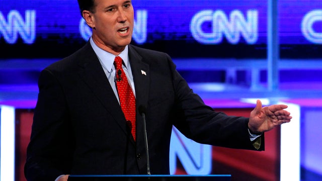 Former Pennsylvania Sen. Rick Santorum speaks during a Republican presidential debate in Washington Nov. 22, 2011. 