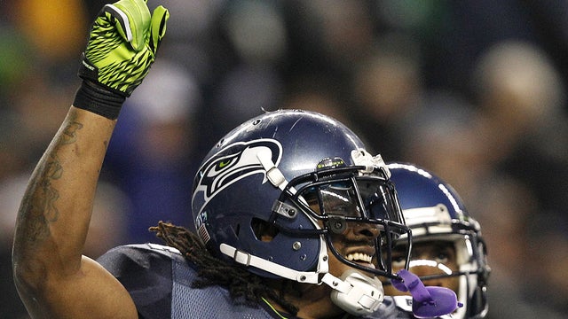 Marshawn Lynch celebrates his second touchdown 