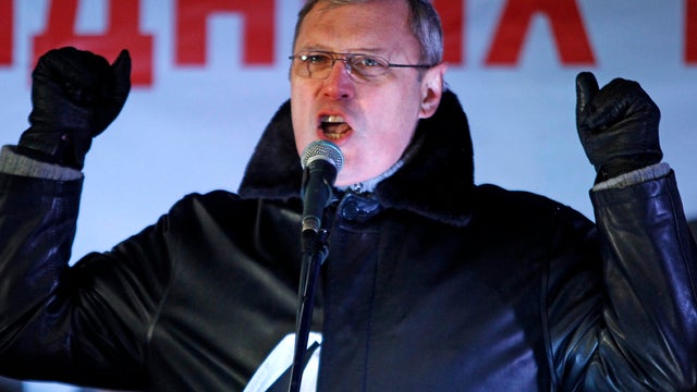 Russian opposition leader Mikhail Kasyanov speaks at a mass rally Dec. 10, 2011, to protest against alleged vote rigging in Russia's parliamentary elections in Moscow. Russia's opposition, riding high after the largest anti-Kremlin protests in 20 years, h 