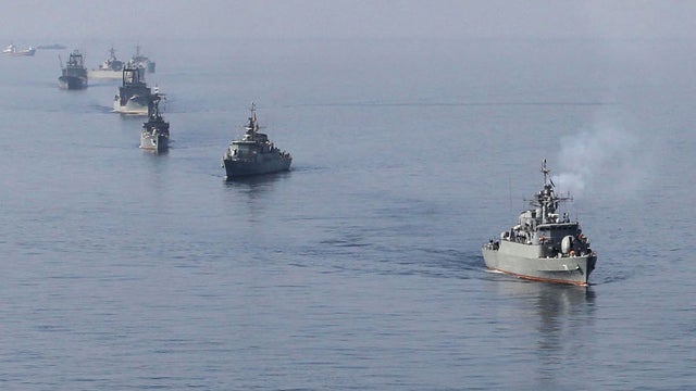 Iranian Navy boats take part in maneuvers during navy exercises in the Strait of Hormuz 