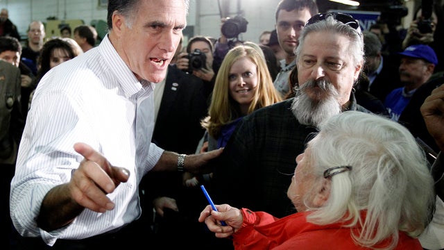 Former Massachusetts Gov. Mitt Romney campaigns at Gilchrist Metal Fabricating in Hudson, N.H., Jan. 9, 2012. 