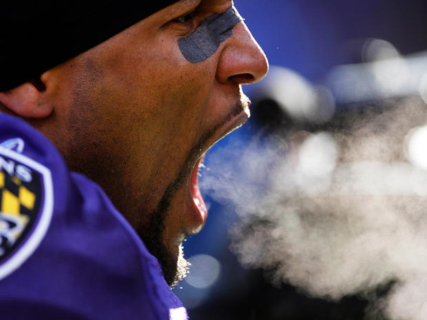 Ray Lewis warms up before game 