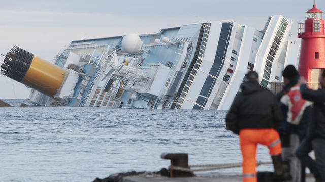 Costa Concordia leans on its side off the tiny Tuscan island of Giglio 