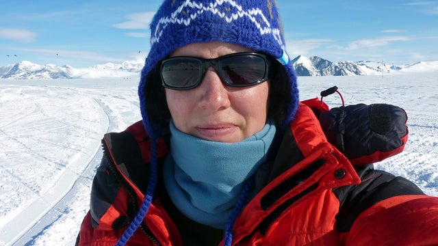 Felicity Aston takes a picture of herself Nov. 19, 2011, at Union Glacier days before she traveled to her starting point on the Ross Ice Shelf for a solo trek across Antarctica in this photo provided by the Kaspersky ONE Trans-antarctic Expedition. Aston, 
