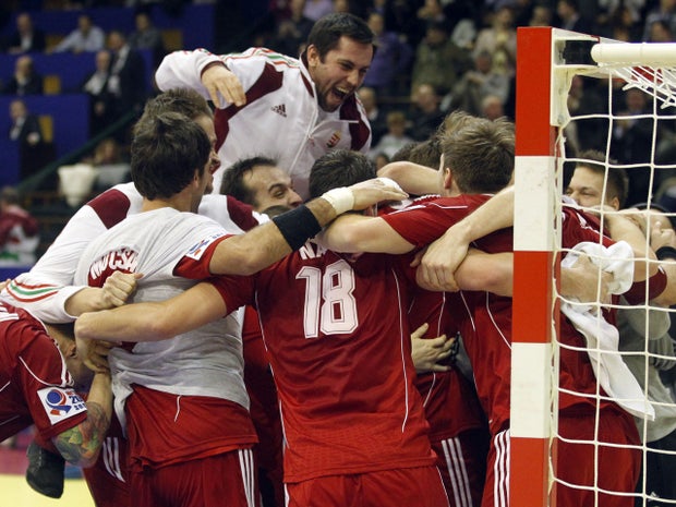 Hungarian team celebrate their victory 