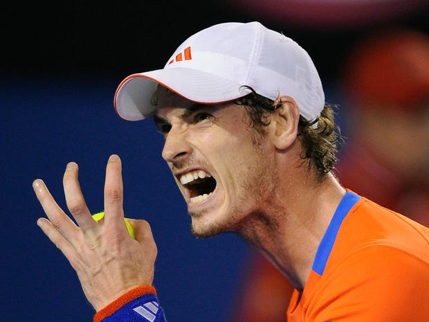 Andy Murray shouts as he plays Novak Djokovic  