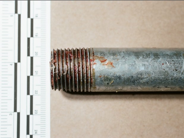 Police believe that Altinger was hit over the head with this pipe before being stabbed to death