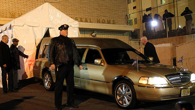 The body of Whitney Houston arrives at Whigham Funeral Home, in Newark, N.J., Feb. 13, 2012.  