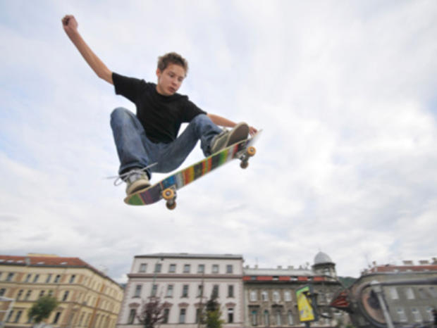 skateboarder in air park 