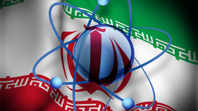 Flag of Iran with with nuclear atoms 