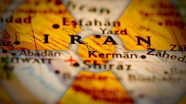                  map of Iran with nuclear symbol 
