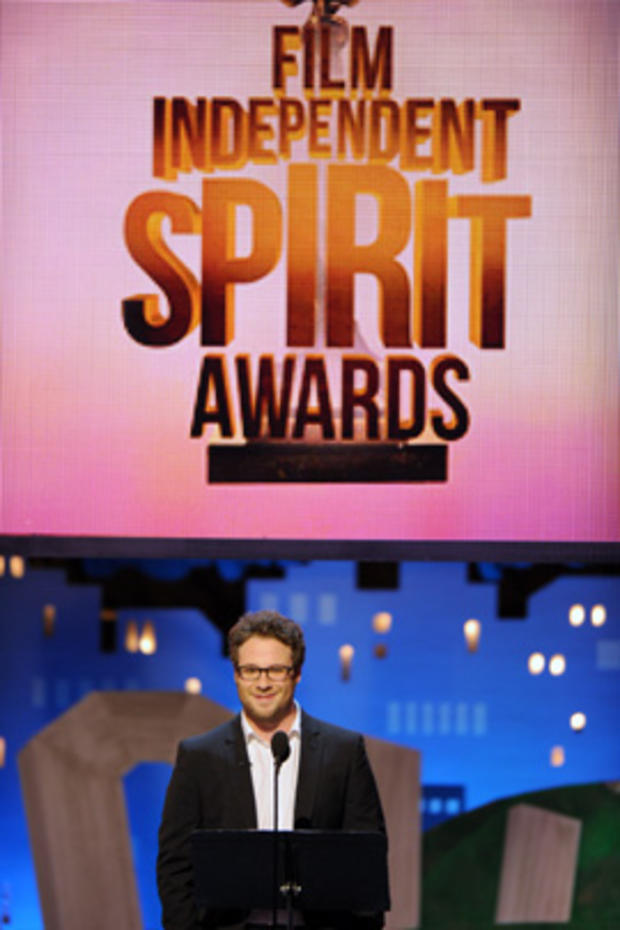 Host Seth Rogen speaks onstage at the Independent Spirit Awards 