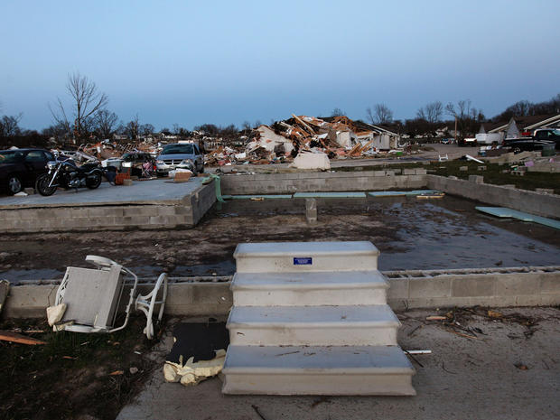 The foundation is all that remains of a home after a tornado 