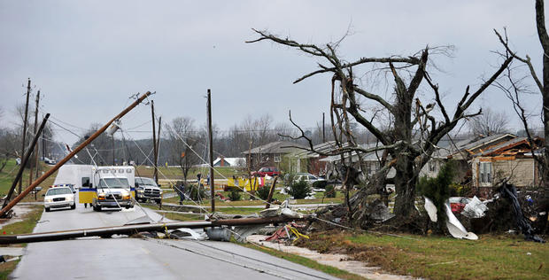 Downed power lines and debris caused by a reported tornado 