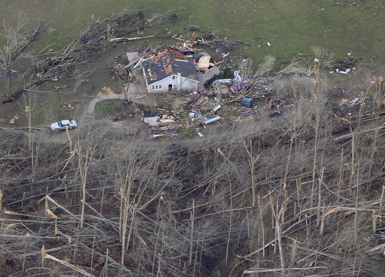 Aerial views of tornado damage