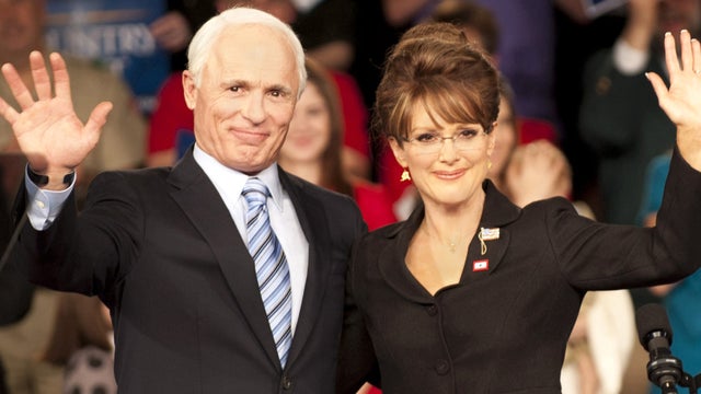 Ed Harris portrays Arizona Sen. John McCain and Julianne Moore portrays Sarah Palin in a scene from "Game Change," a film about the 2008 presidential race, in this undated image released by HBO. 