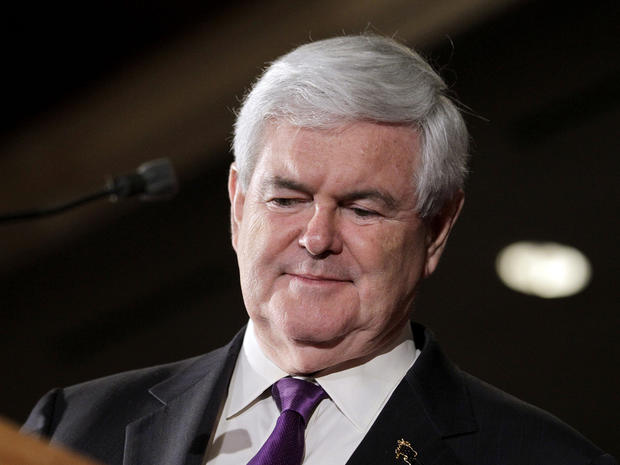 Newt Gingrich takes the podium at the Alabama Primary night rally 