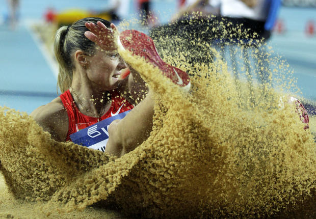 Veronika Shutkova makes an attempt in the Women's Long Jump qualification during the World Indoor Athletics  