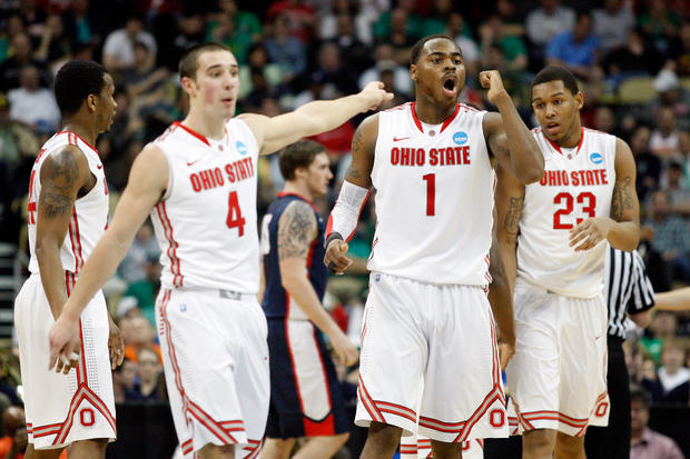 Deshaun Thomas of the Ohio State Buckeyes reacts in the first half 
