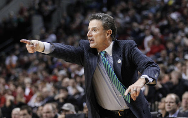 Louisville coach Rick Pitino points during second half  