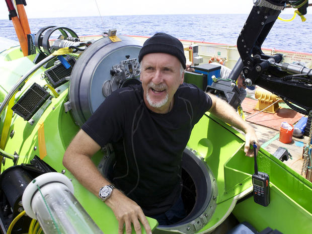 James Cameron emerges from the Deepsea Challenger submersible after his successful solo dive to the Mariana Trench 