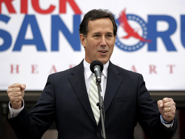 Rick Santorum addresses supporters outside the campaign headquarters 