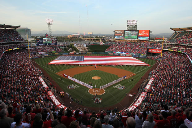 national anthem performed by singer David Cook before the Los Angeles Angels of Anaheim take on the Kansas City Royals 