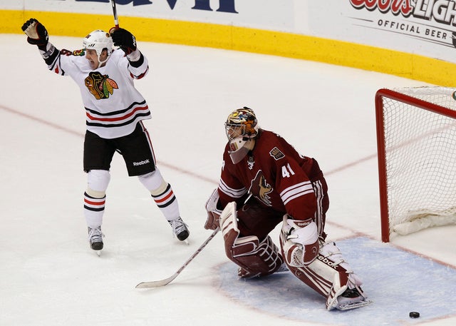 Dave Bolland celebrates a game-winning goal  