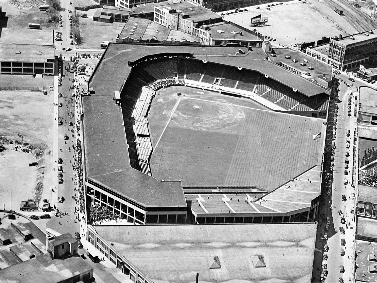 aerial photo shows Boston's Fenway Park 