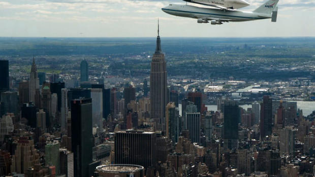 Space shuttle Enterprise flies over NYC 