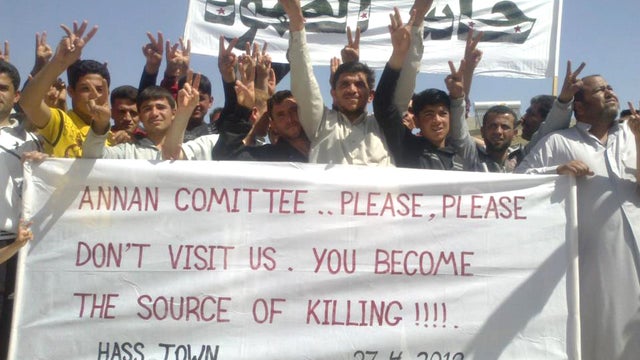 Anti-Syrian regime protesters at Has village, in Idlib, north Syria, on Friday April 27, 2012.  
