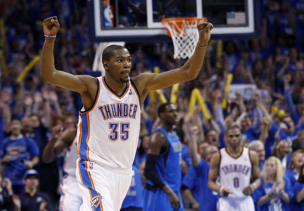 Kevin Durant reacts after hitting the game winning shot  