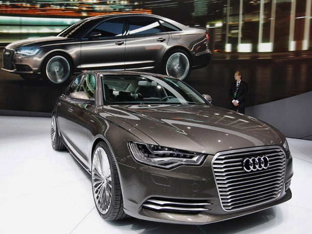 BEIJING, CHINA - APRIL 23: A Audi A6L e-tron conception car is displayed during the media day of the 2012 Beijing International Automotive Exhibition at beijng International Exhibition Center on April 23, 2012 in Beijing, China. Auto China is China's leading auto show and many of the world's carmakers are in attendance despite lagging sales in the country. (Photo by Lintao Zhang/Getty Images) 