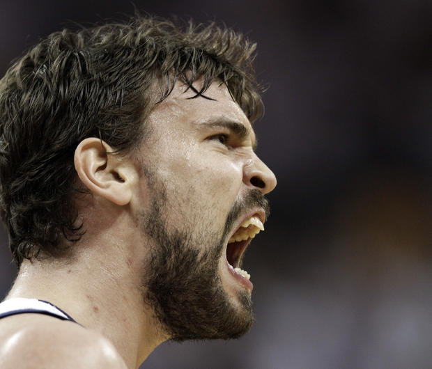 Marc Gasol lets out a yell after scoring 