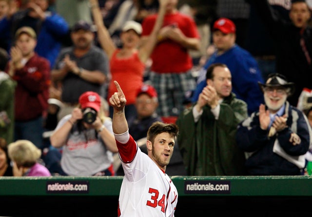 Bryce Harper acknowledges the crowd 