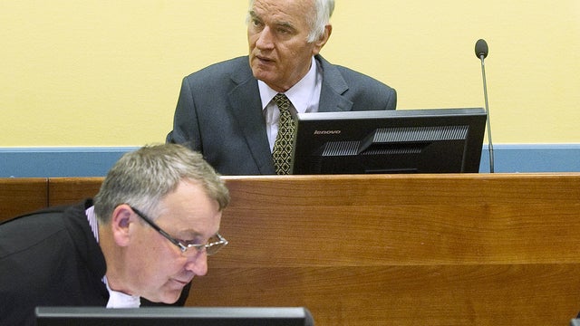 Ratko Mladic at Yugoslav war crimes tribunal in The Hague 