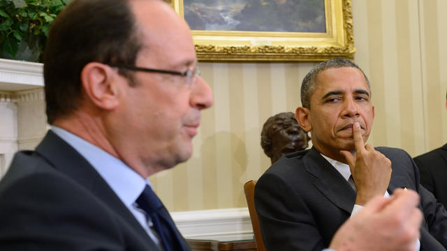 President Barack Obama meets with French President Francois Hollande in the Oval Office at the White House in Washington, Friday, May 18, 2012.  