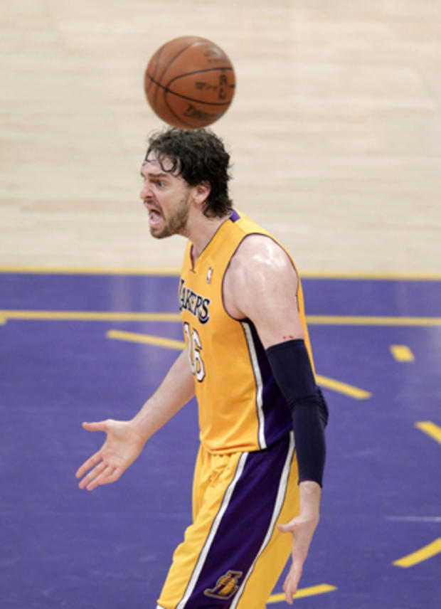 Pau Gasol reacts to a foul called on him 