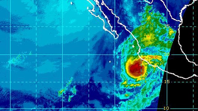 Hurricane Bud is seen off the coast of Mexico in this infrared satellite image taken at 3 a.m. May 25, 2012. 
