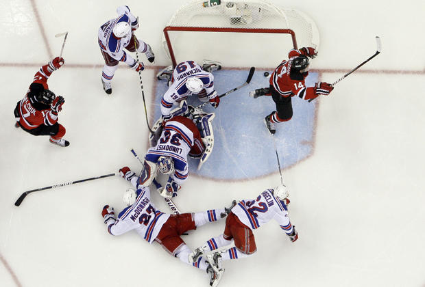 Adam Henrique celebrates after scoring during the overtime  