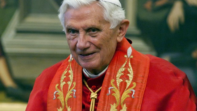 Pope Benedict XVI attends a meeting at his private library May 28, 2012, in Vatican City. 