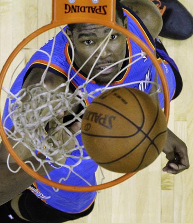Kevin Durant watches his shot fall  