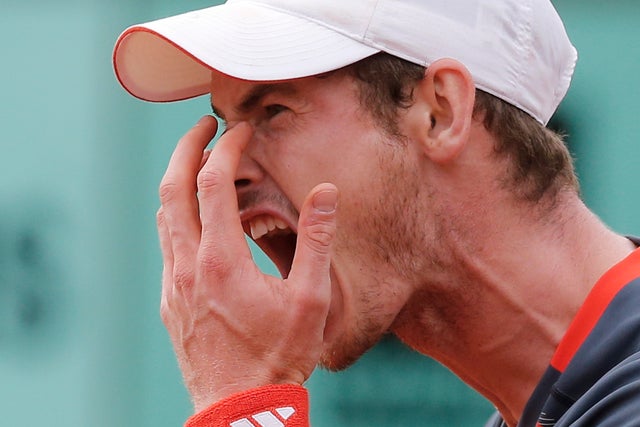 Andy Murray of Britain screams after missing a return 