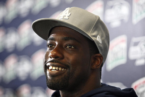Brian Banks speaks during an NFL football news conference 