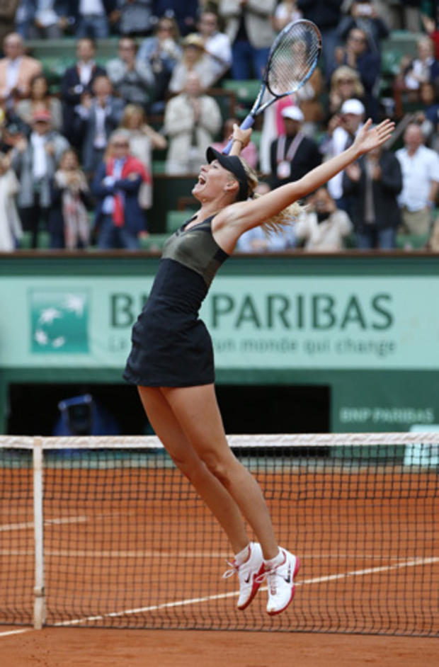 Maria Sharapova reacts after winning 